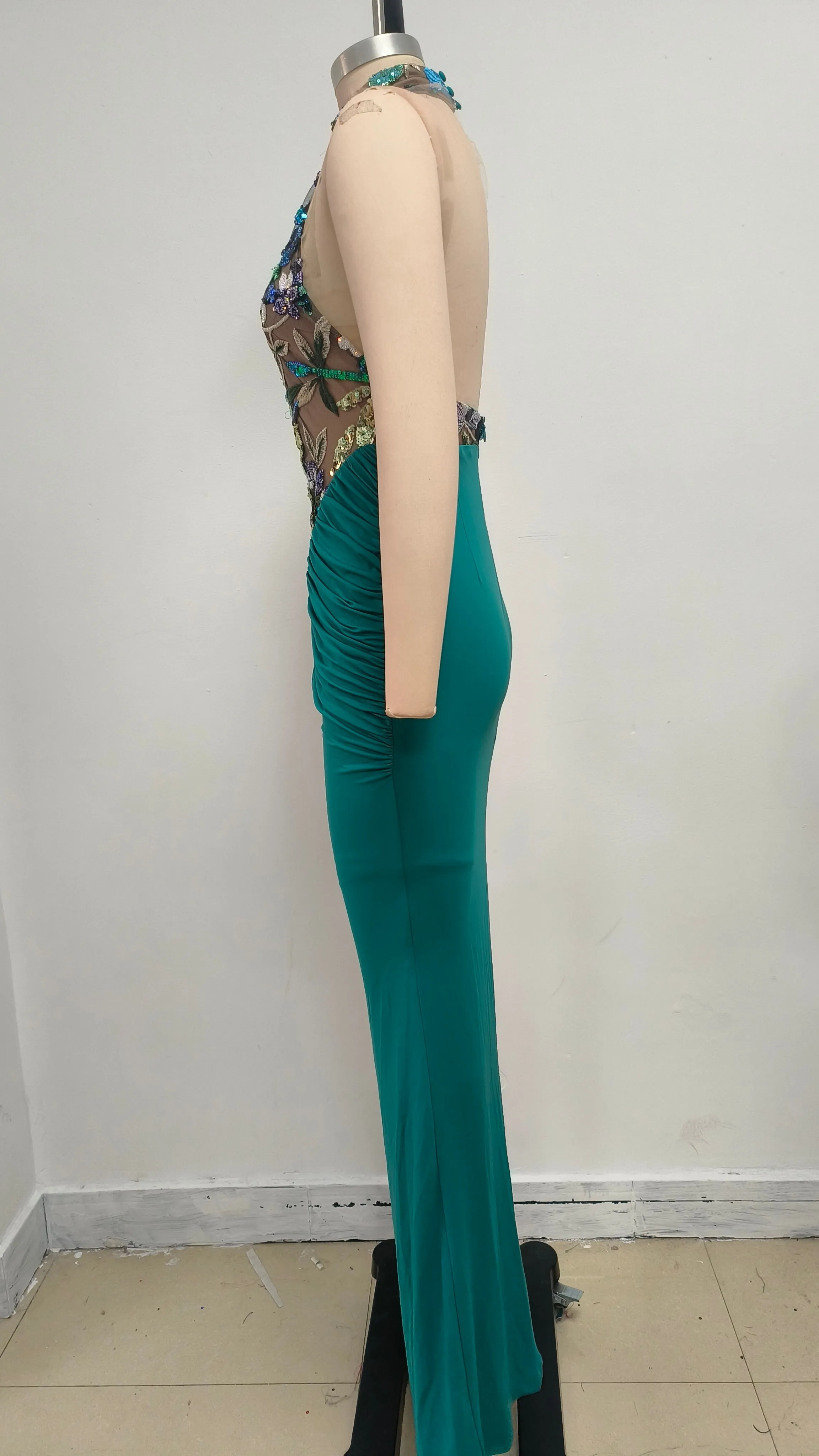 Halter Neck Peacock Blue Fishtail Skirt