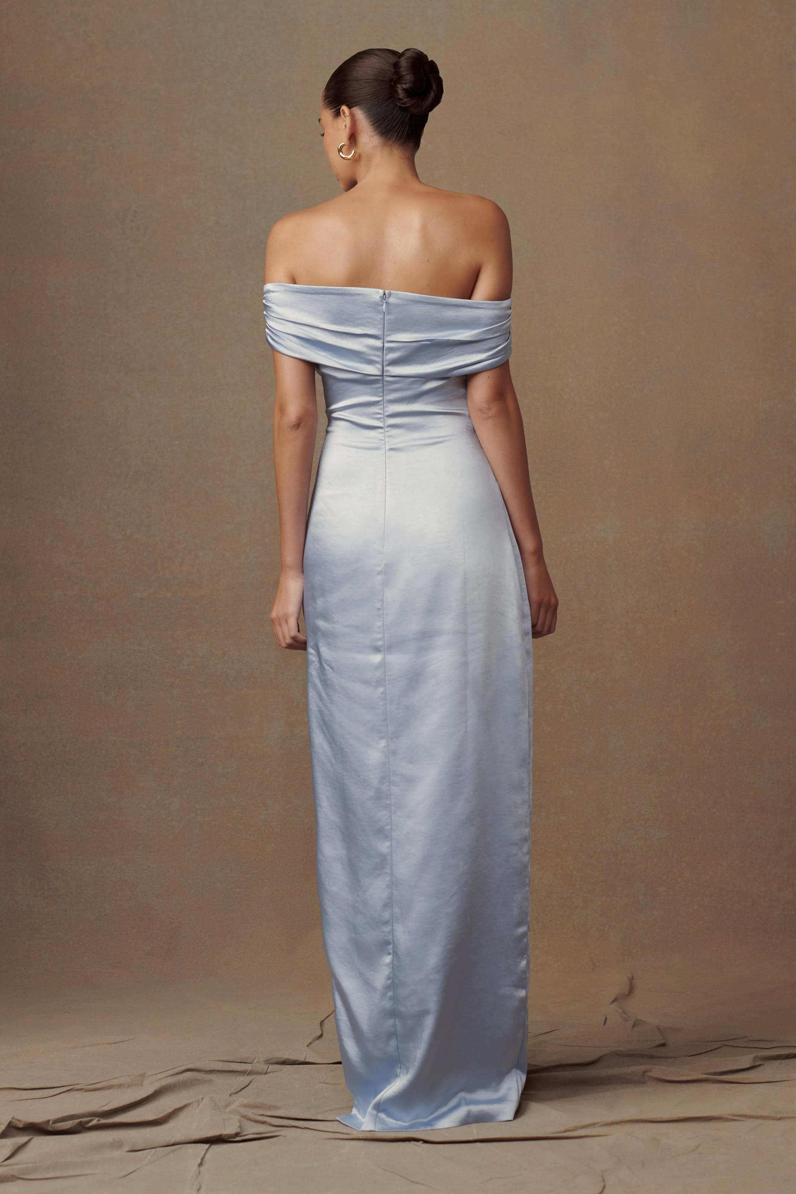 Harley Off Shoulder Satin Maxi Dress - Cornflower Blue