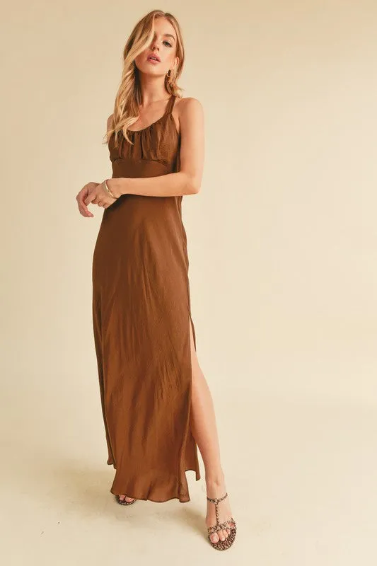 Hazel Blues® |  Aemi   Co Ruched Side Slit Cutout Back Maxi Cami Dress