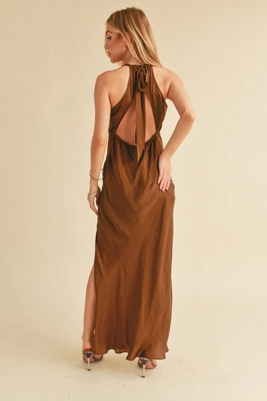 Hazel Blues® |  Aemi   Co Ruched Side Slit Cutout Back Maxi Cami Dress