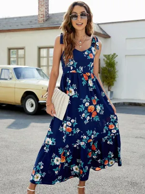 Hazel Blues® | Floral Tie-Shoulder Sleeveless Dress