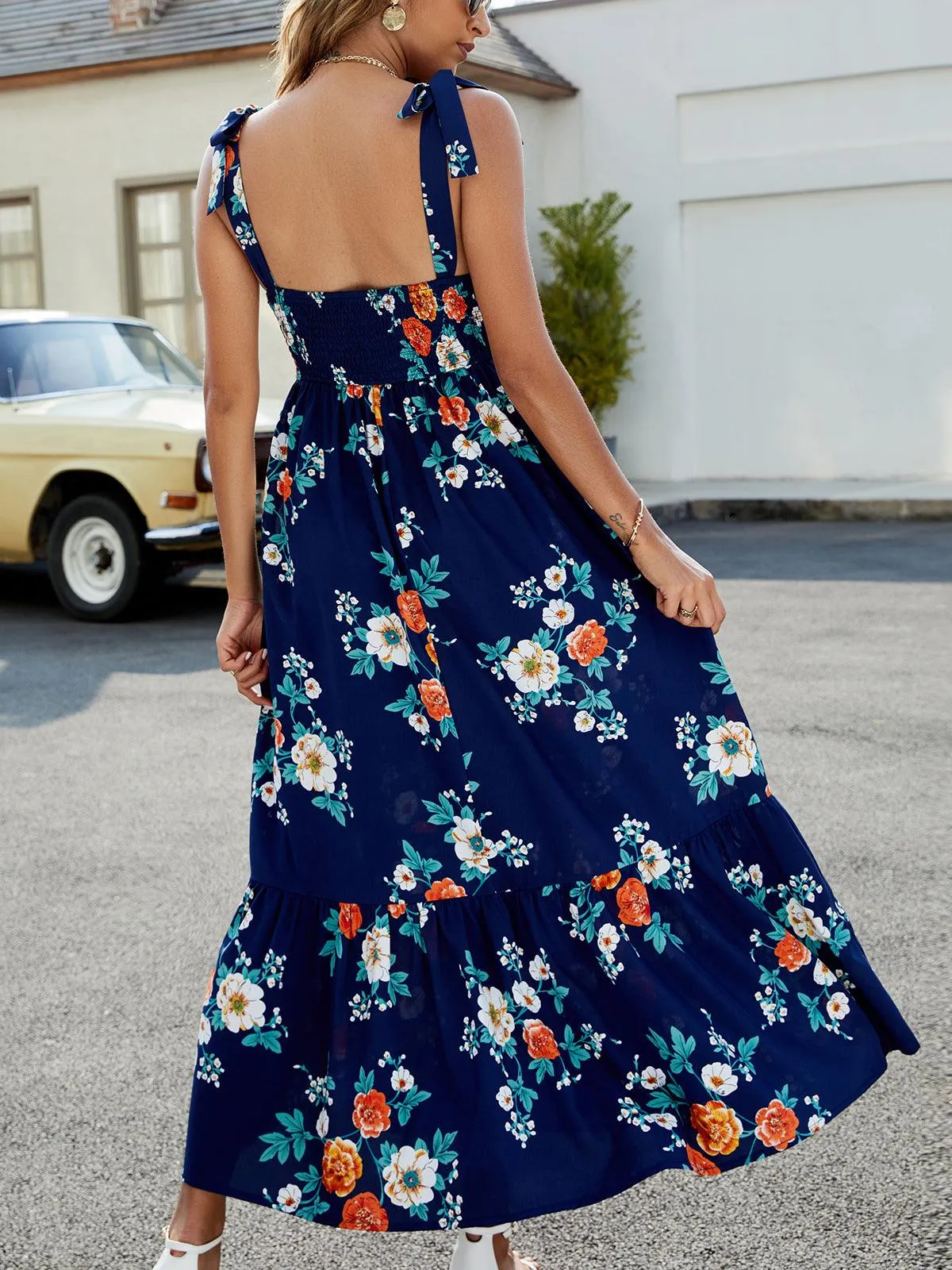 Hazel Blues® | Floral Tie-Shoulder Sleeveless Dress