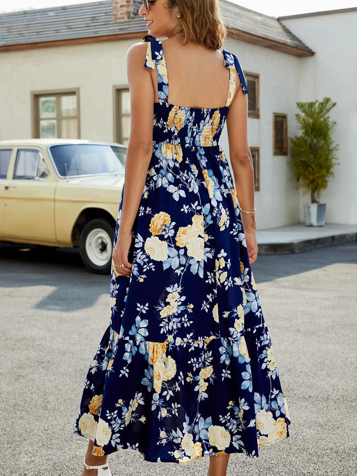 Hazel Blues® | Floral Tie-Shoulder Sleeveless Dress