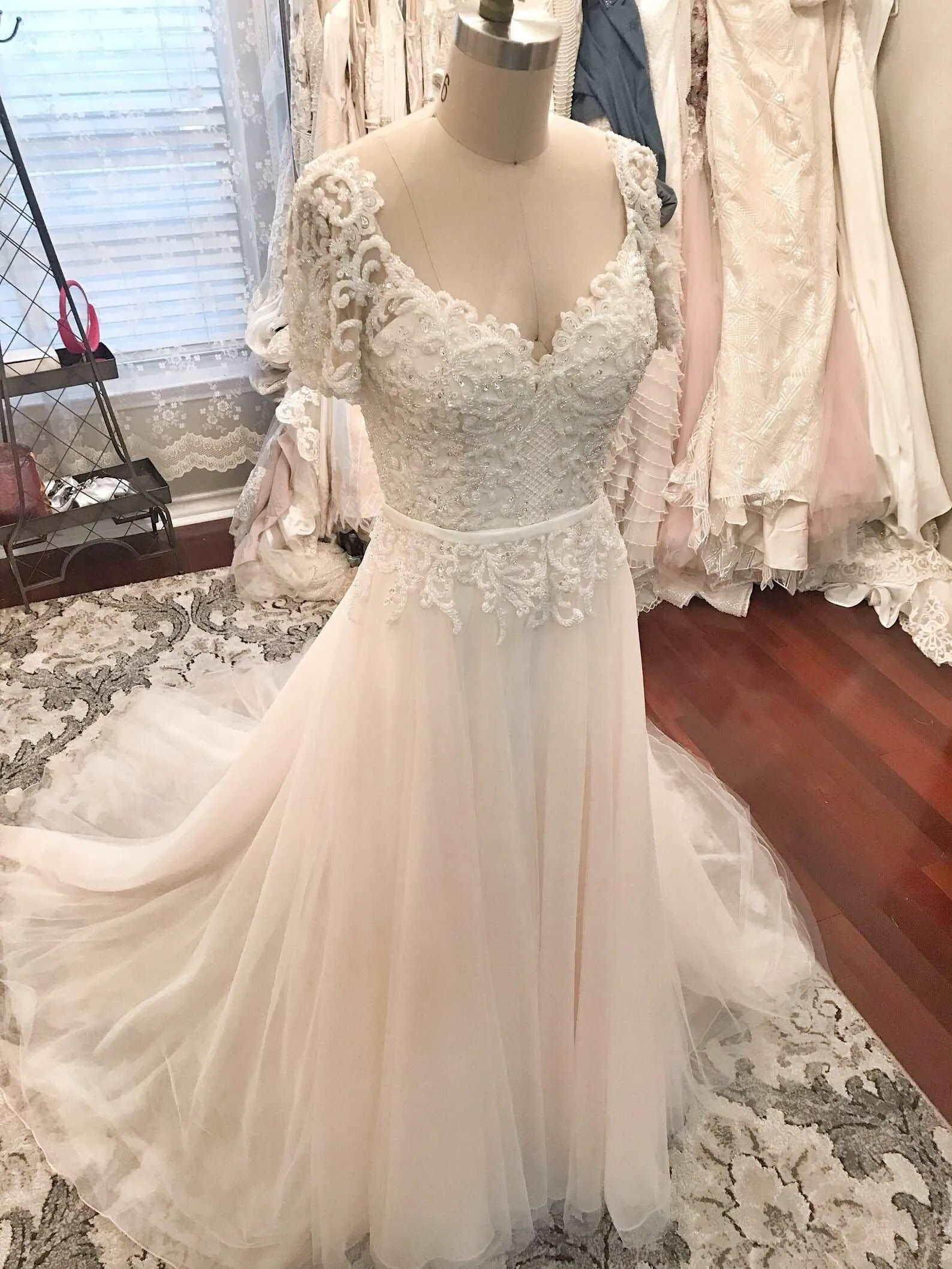 Heavily Beaded Bodice Fitted Sheath Wedding Dress | Allie