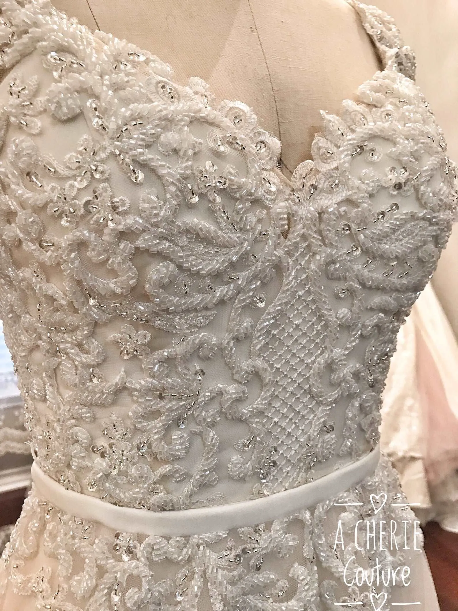 Heavily Beaded Bodice Fitted Sheath Wedding Dress | Allie
