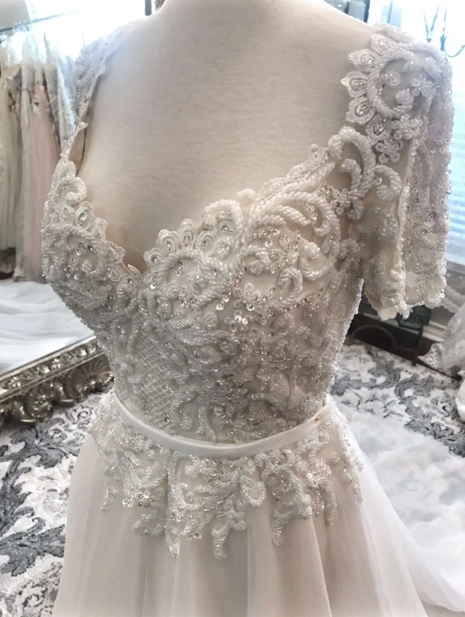 Heavily Beaded Bodice Fitted Sheath Wedding Dress | Allie