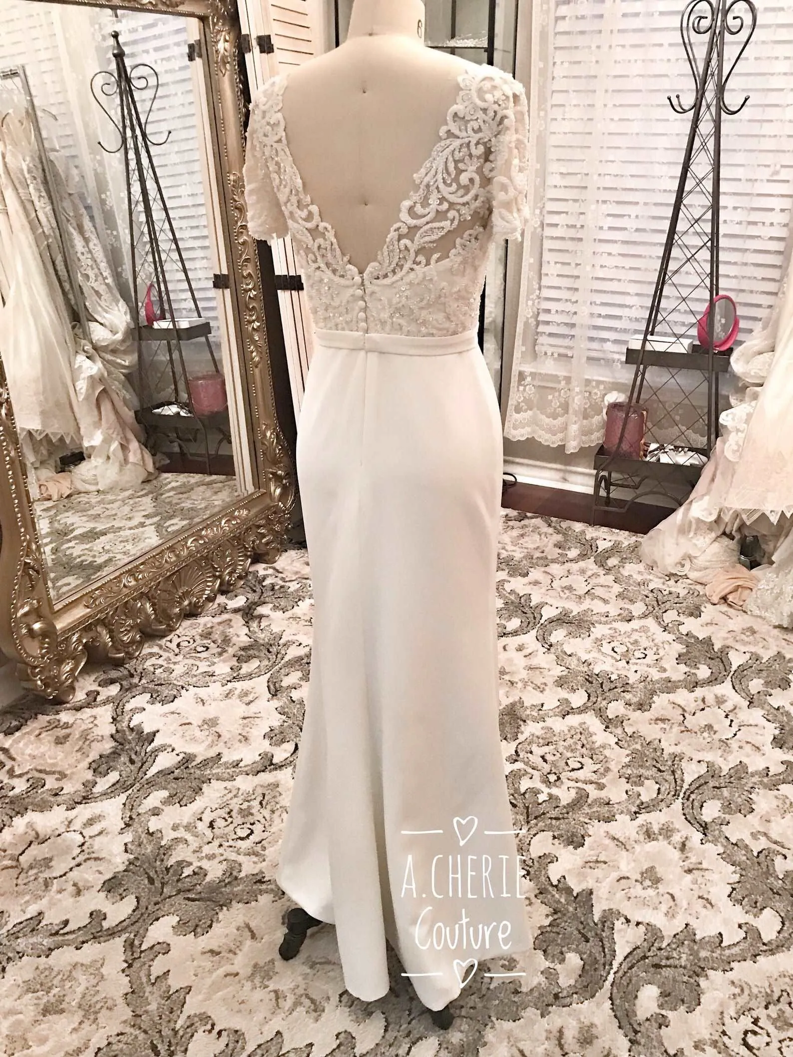 Heavily Beaded Bodice Fitted Sheath Wedding Dress | Allie