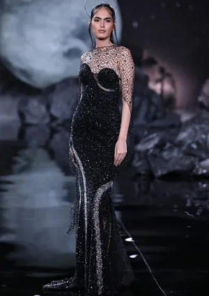 Hera black embroidered gown