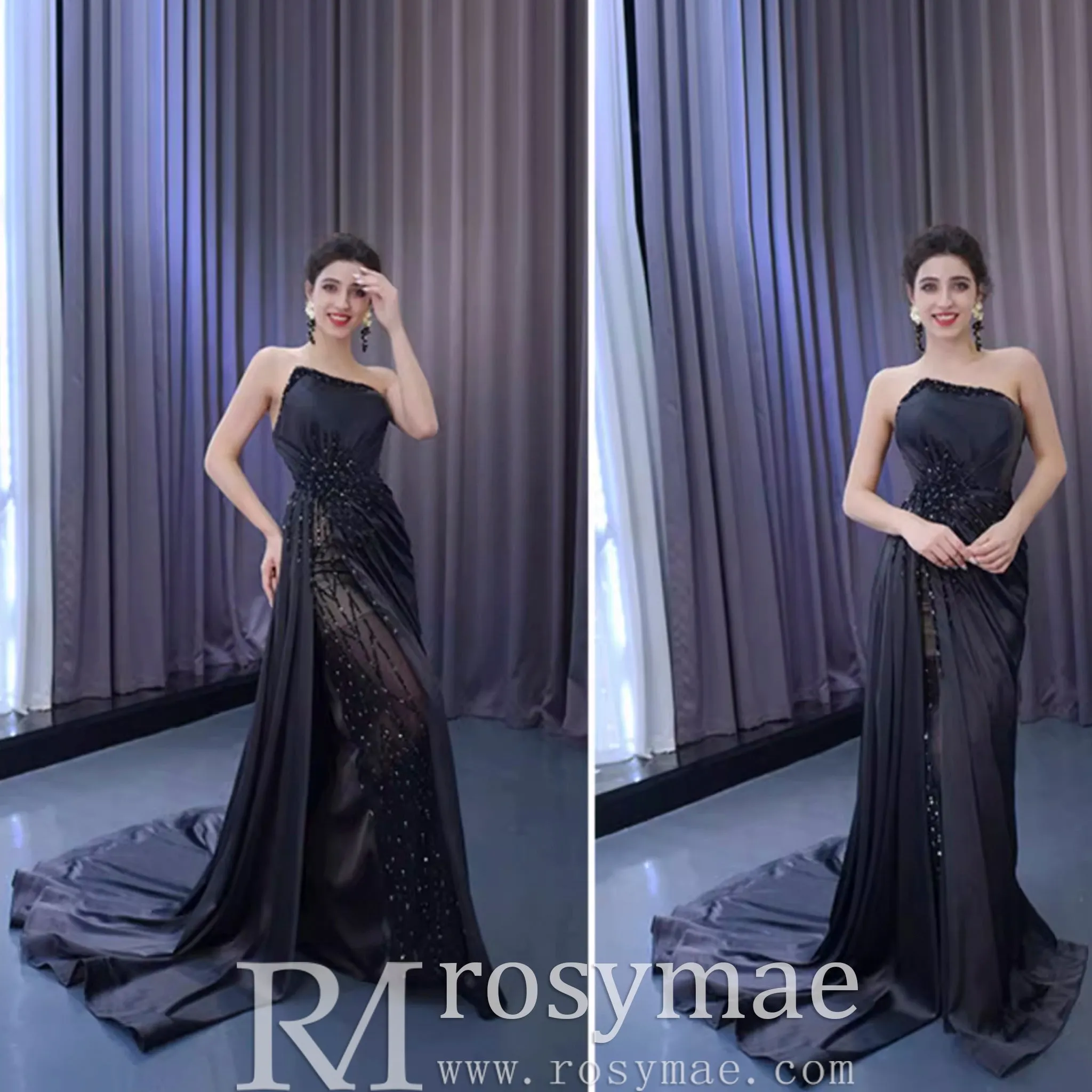 High-end Handmade Beading Evening Dress with Asymmetrical Neck