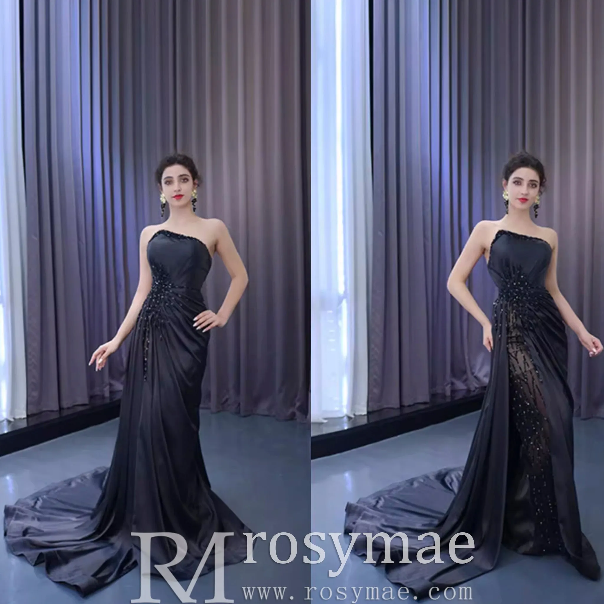 High-end Handmade Beading Evening Dress with Asymmetrical Neck