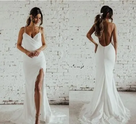 High Leg Slit Lace Bride Dress with Ruching Bodice