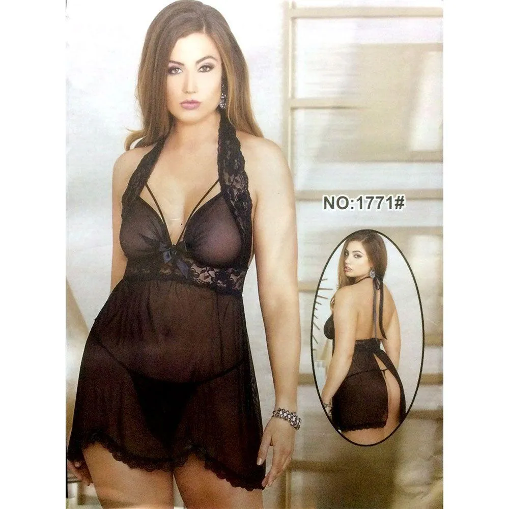 Hot Black Short Net Nighty - MN - 1771