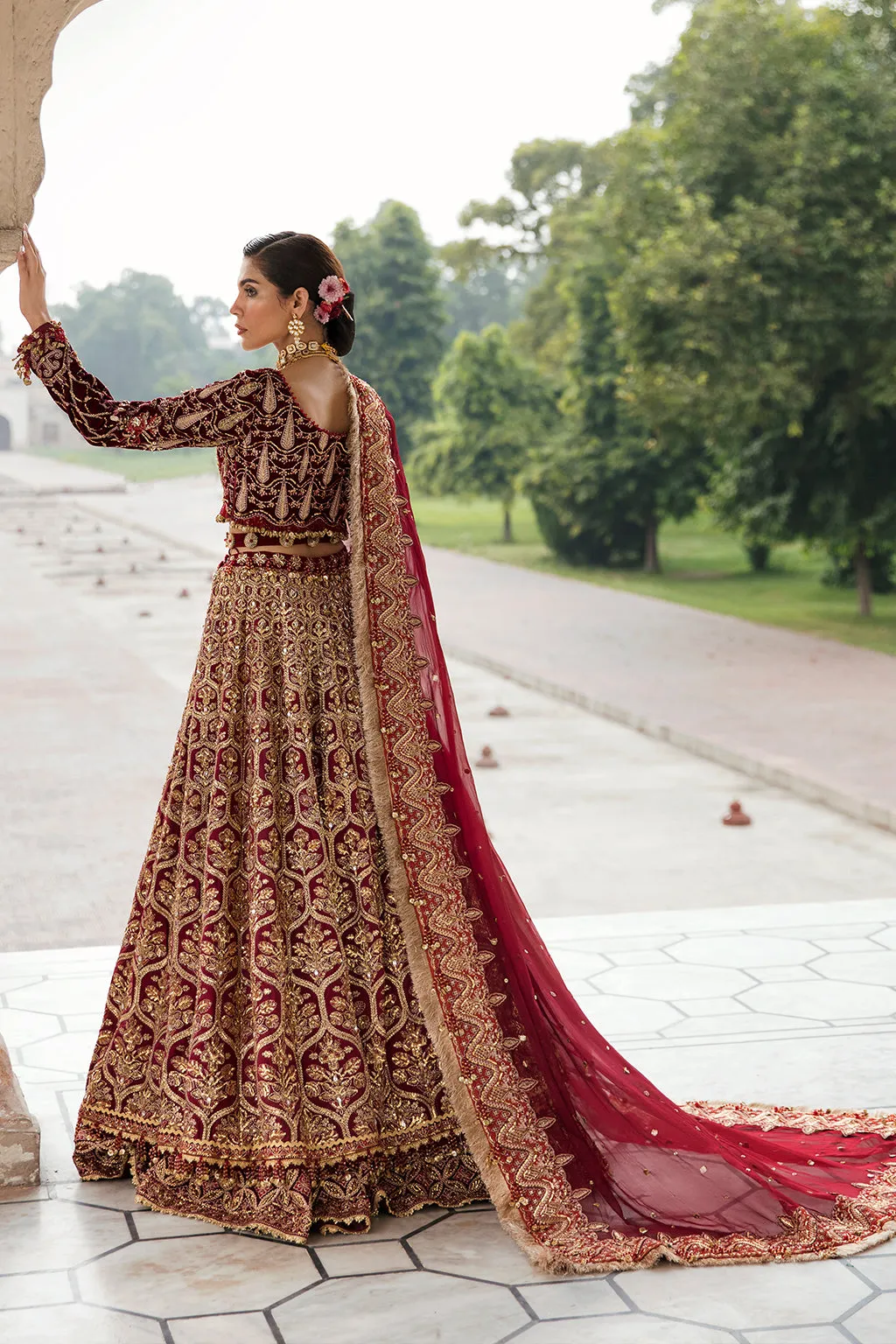 Indian Red Bridal Lehenga with Choli and Dupatta Dress