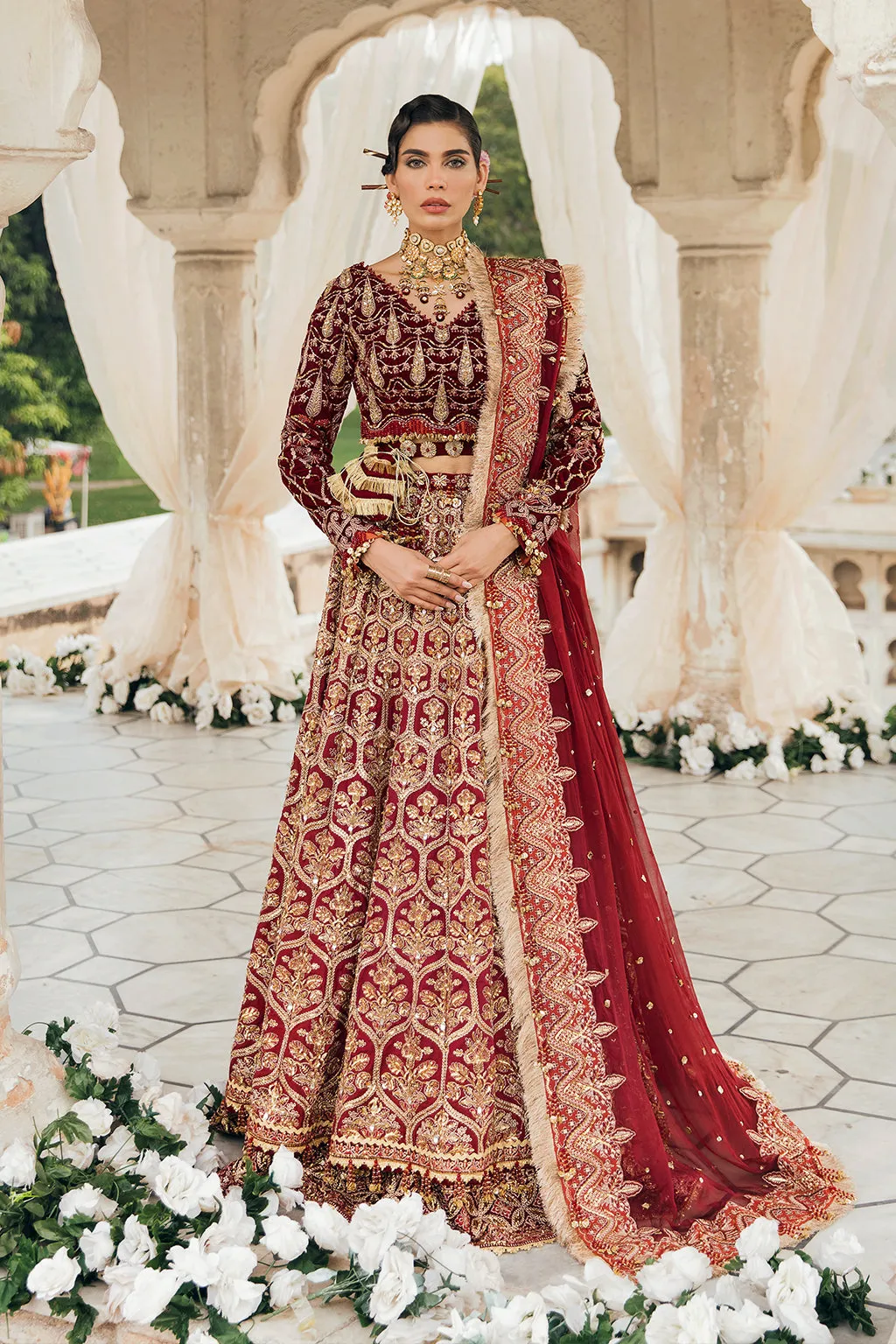 Indian Red Bridal Lehenga with Choli and Dupatta Dress