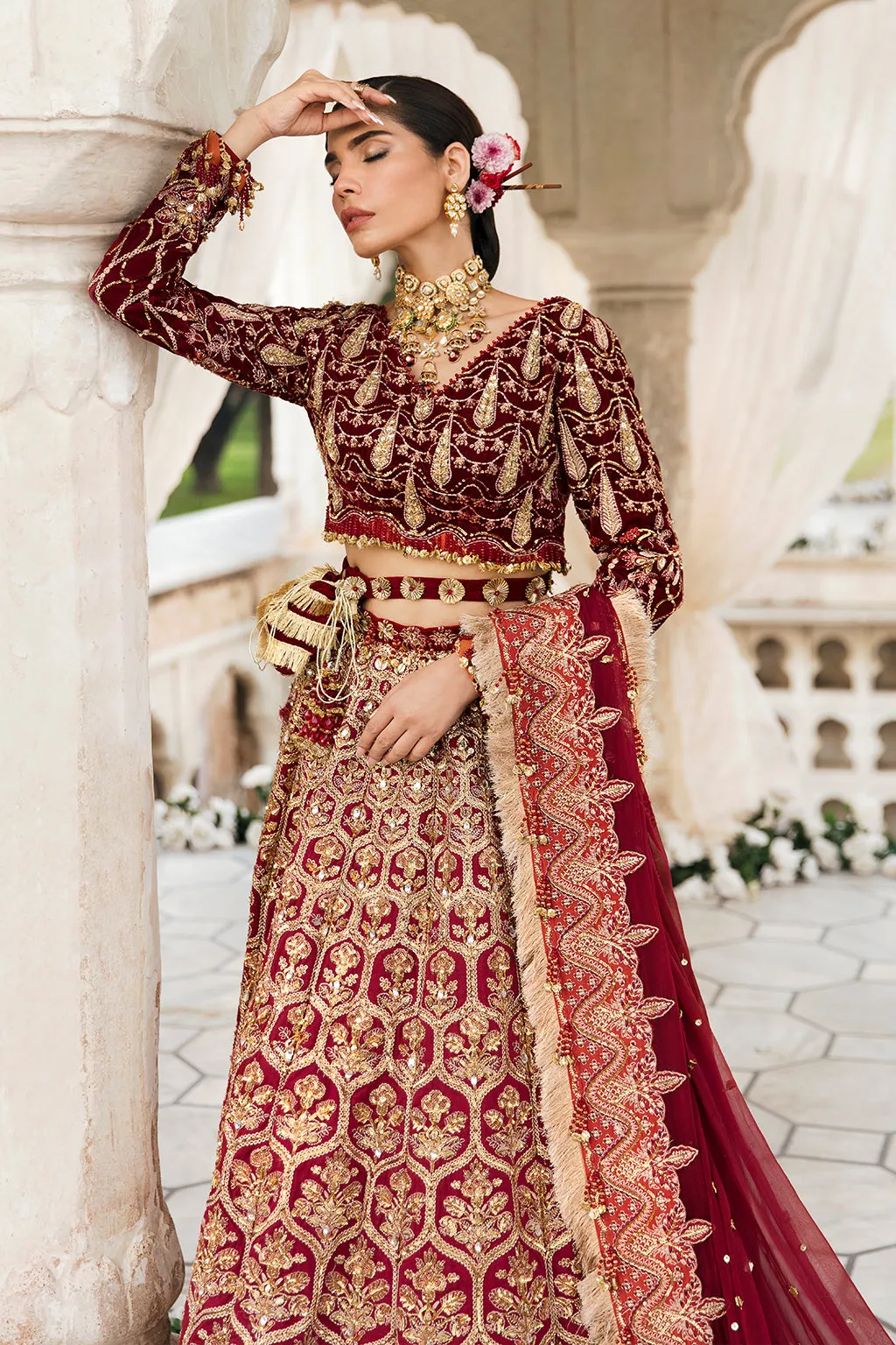 Indian Red Bridal Lehenga with Choli and Dupatta Dress