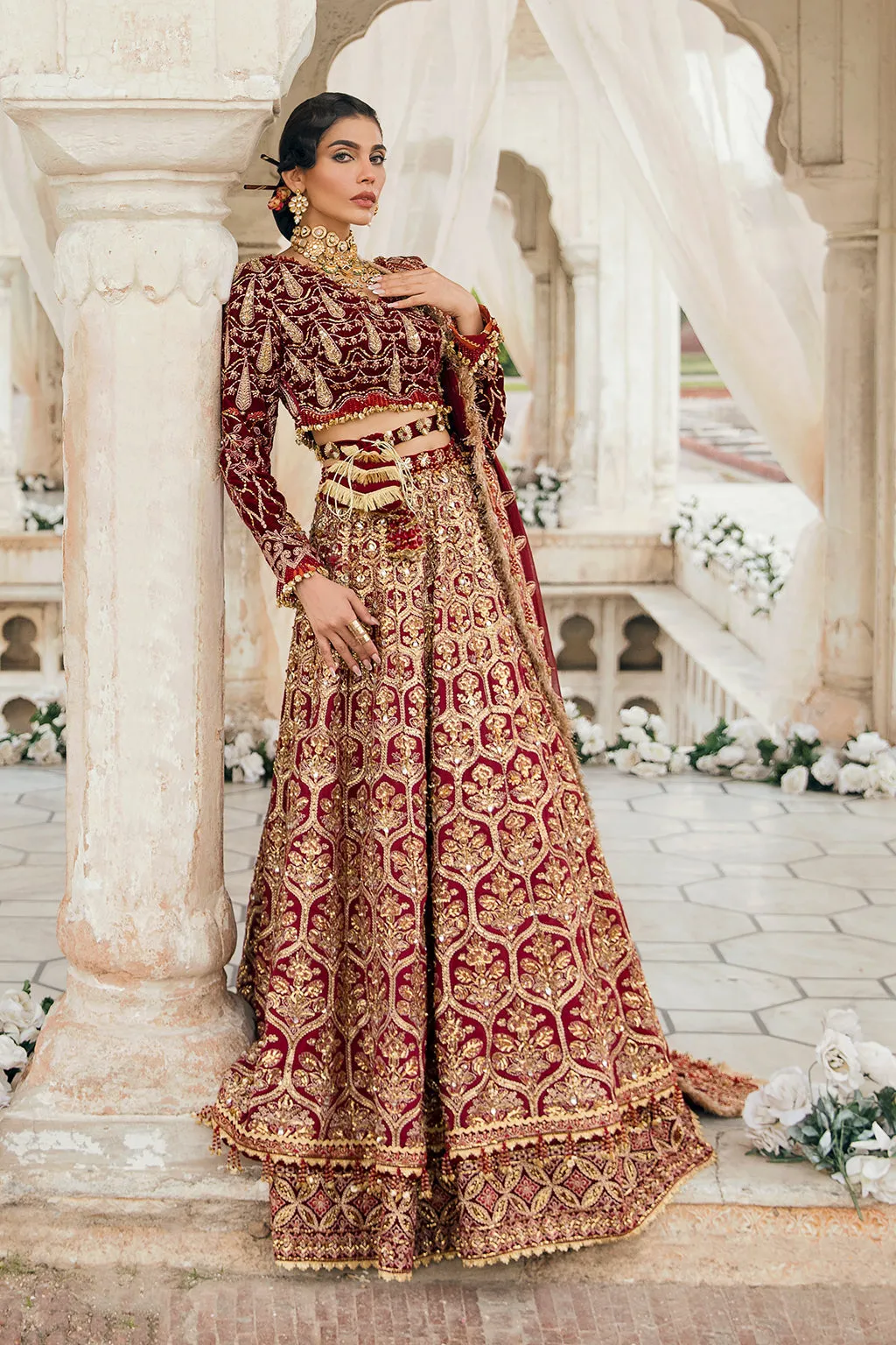 Indian Red Bridal Lehenga with Choli and Dupatta Dress