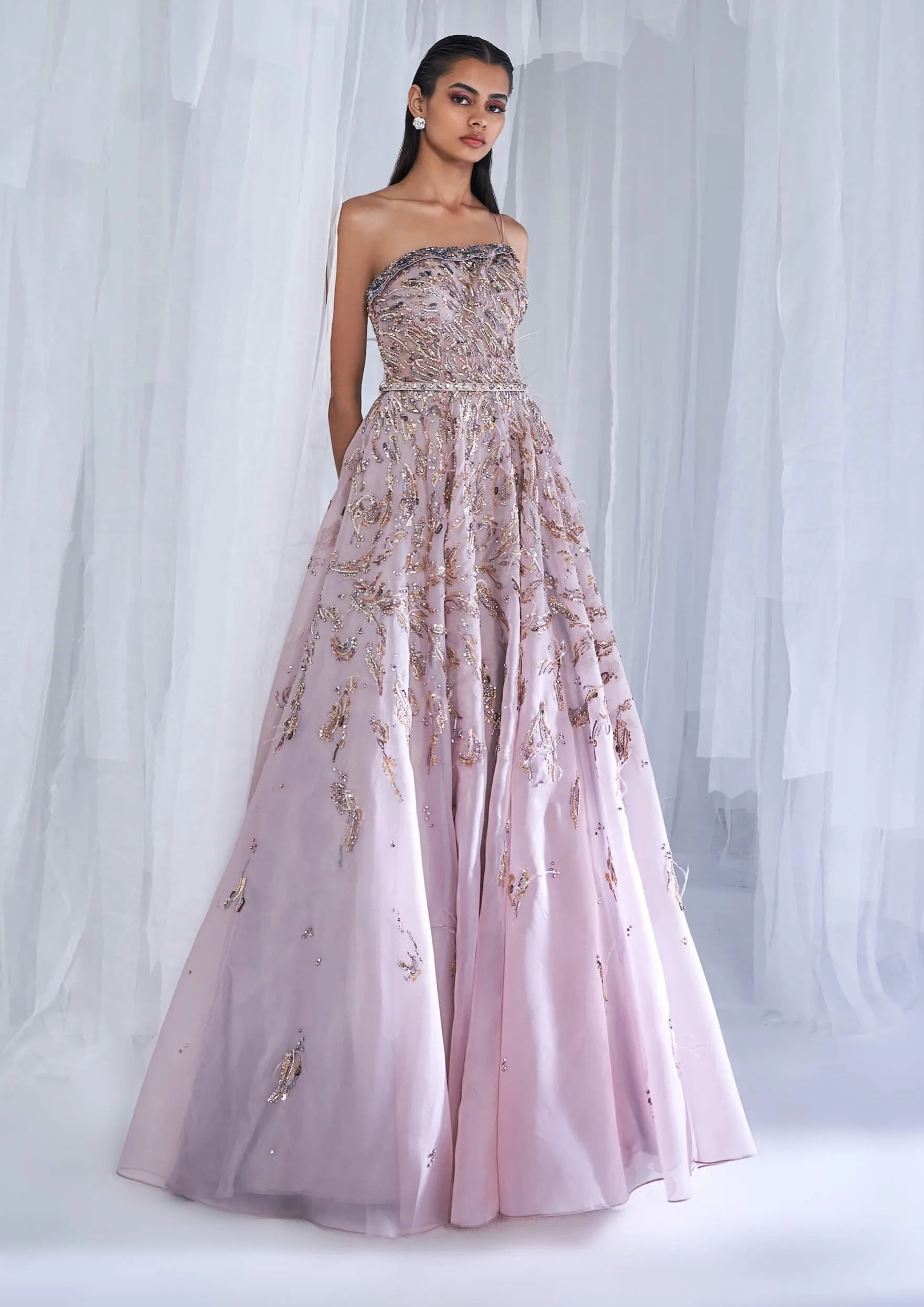 Inessa lilac silk organza gown