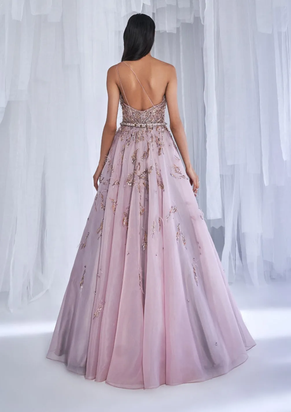 Inessa lilac silk organza gown