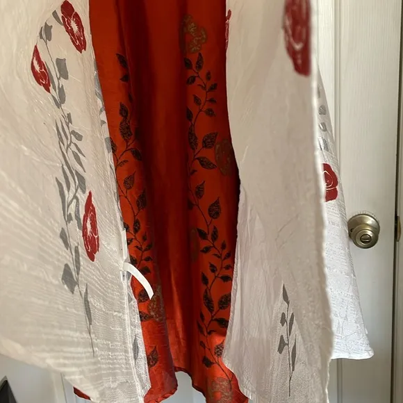 Ira Soleil Floral Layered Maxi Formal Flared Desi white/red  orange Skirt size S