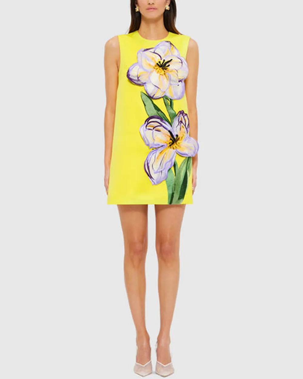 Iris Yellow Floral Applique Yvonne Mini Dress