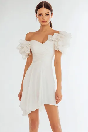 Ivory A Line Off the Shoulder Short Graduation Dress with Ruffles