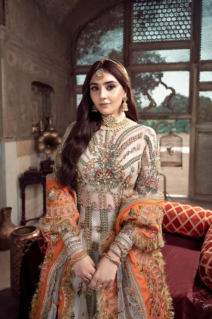 Ivory Embroidered Pakistani Bridal Dress Pishwas with Farshi Lehenga
