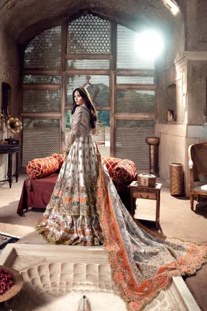 Ivory Embroidered Pakistani Bridal Dress Pishwas with Farshi Lehenga