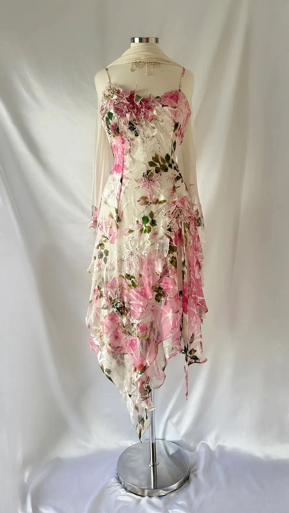 JazzHer Chic A line Spaghetti Straps Floral Pink Short Homecoming Dresses Cocktail Dress With Ribbon (PRE-ORDER)