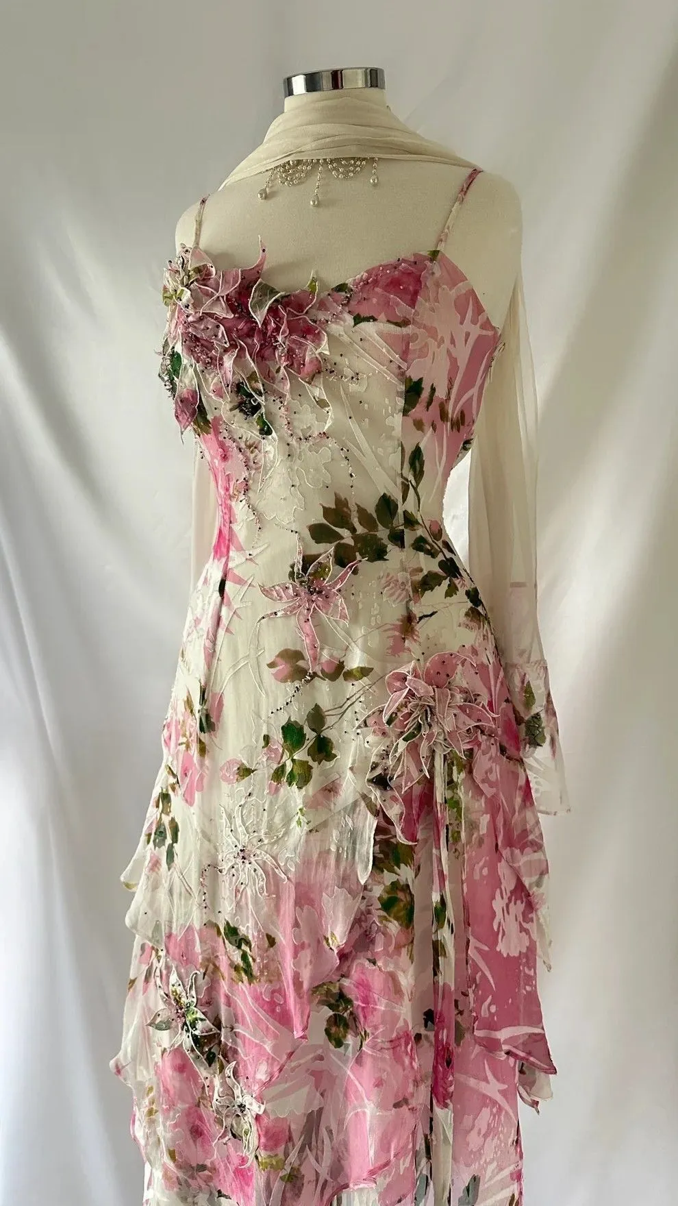 JazzHer Chic A line Spaghetti Straps Floral Pink Short Homecoming Dresses Cocktail Dress With Ribbon (PRE-ORDER)
