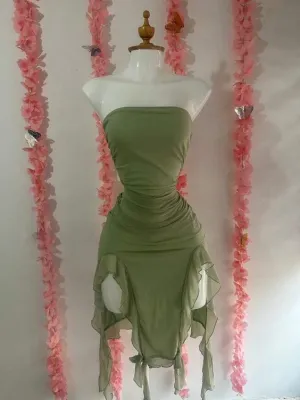 JazzHer Cute Sheath Strapless Green Chiffon Homecoming Dresses Short Birthday Dress With Ruffles (PRE-ORDER)