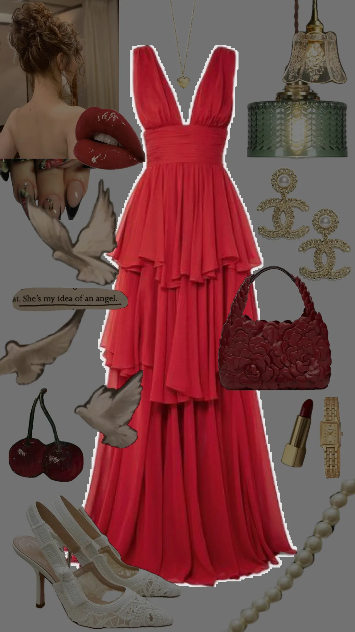 JazzHer Elegant A Line V Neckline Chiffon Red Long Prom Dresses Evening Dress (PRE-ORDER)