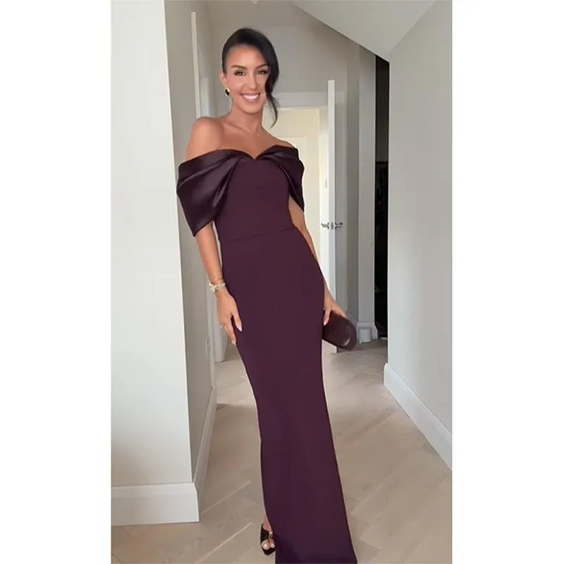 JazzHer Elegant Purple Satin Patchwork Off Shoulder Midi Dresses New Lady Sleeveless Backless Slim Fit Long Vestido Evening Party Gowns
