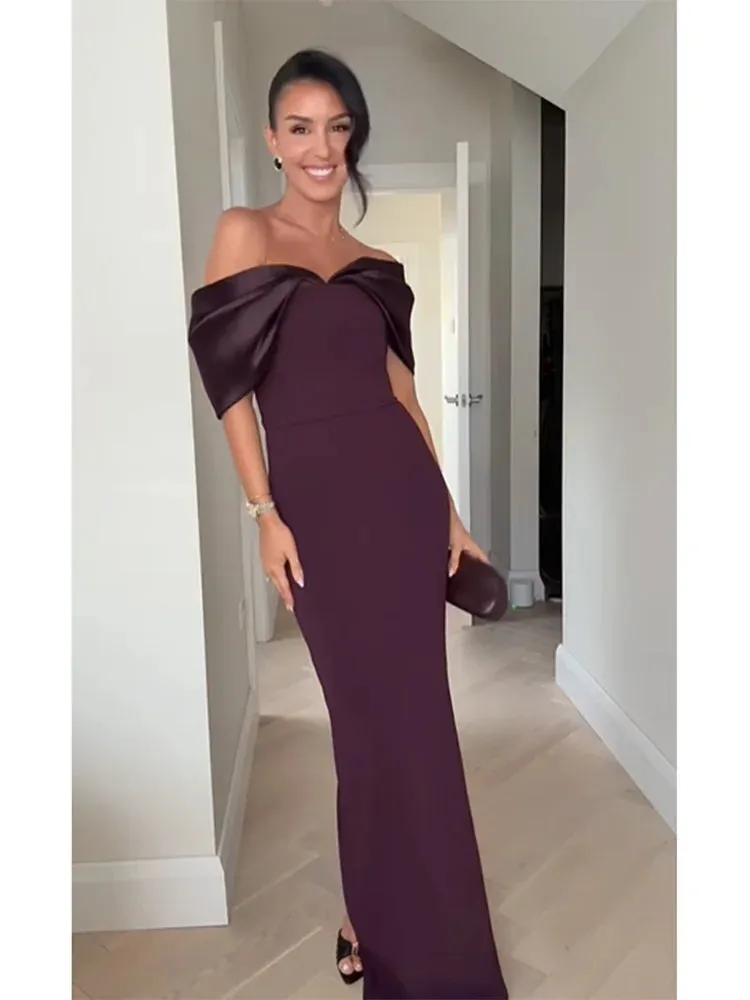 JazzHer Elegant Purple Satin Patchwork Off Shoulder Midi Dresses New Lady Sleeveless Backless Slim Fit Long Vestido Evening Party Gowns
