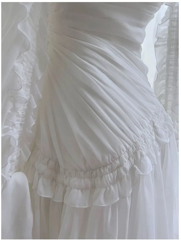 JazzHer Fairytale A line Strapless White Chiffon Ruffles Homecoming Dress Birthday Dresses (PRE-ORDER)