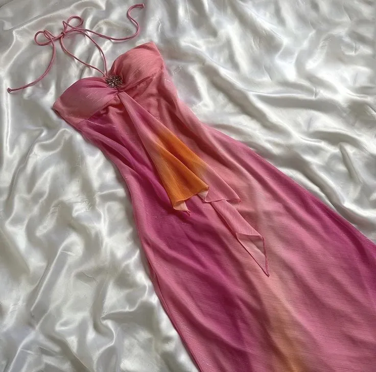 JazzHer Gorgeous High Low Halter Ombre Pink Chiffon Prom Dresses Evening Dress (PRE-ORDER)