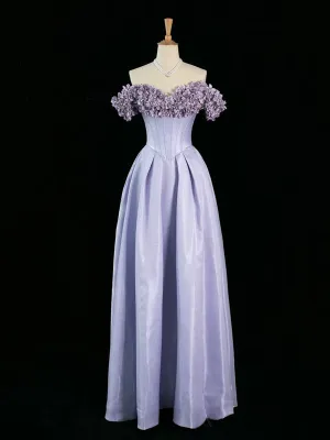 JazzHer Pretty A Line Off The Shoulder Lilac Long Floral Prom Dresses Party Evening Dress (PRE-ORDER)