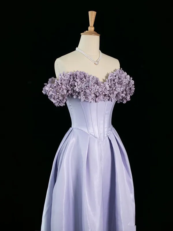 JazzHer Pretty A Line Off The Shoulder Lilac Long Floral Prom Dresses Party Evening Dress (PRE-ORDER)