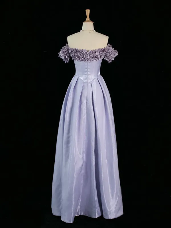 JazzHer Pretty A Line Off The Shoulder Lilac Long Floral Prom Dresses Party Evening Dress (PRE-ORDER)