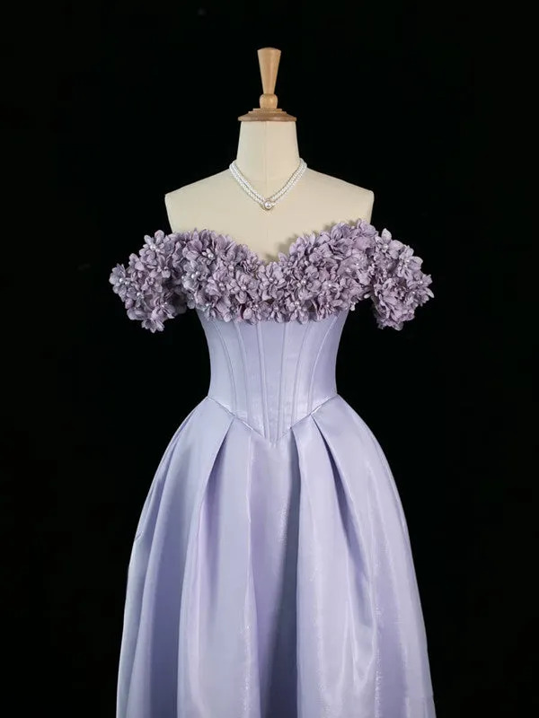 JazzHer Pretty A Line Off The Shoulder Lilac Long Floral Prom Dresses Party Evening Dress (PRE-ORDER)