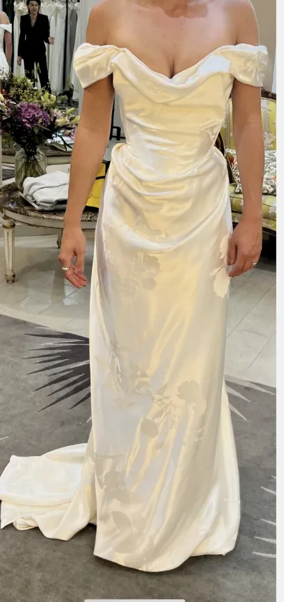 JazzHer Pretty Sheath Off The Shoulder White Satin Long Prom Dresses Party Evening Dress (PRE-ORDER)