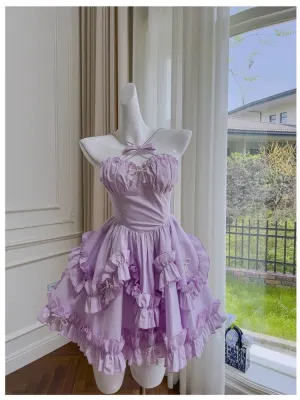 JazzHer Sexy Ball Gown Halter Lilac Chiffon Short Homecoming Dresses Birthday Outfits (PRE-ORDER)