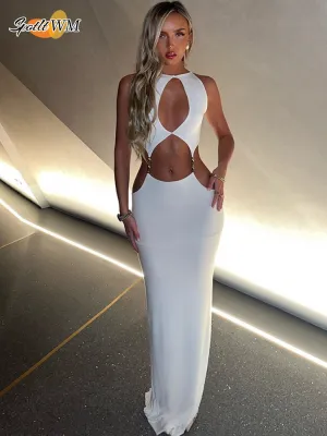 JazzHer Sexy Cut Out O Neck Women's Dress Fashion Hollow Out Sleeveless Backless Long Dresses New Summer Lady Holiday Party Gowns 2025