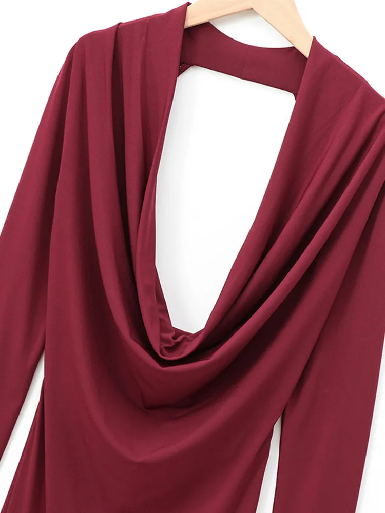 JazzHer Sexy Hang Neck Burgundy Long Party Dress Women Backless Full Sleeve Maxi Dresses 2025 Christmas Lady New Slim Hip Package Gowns