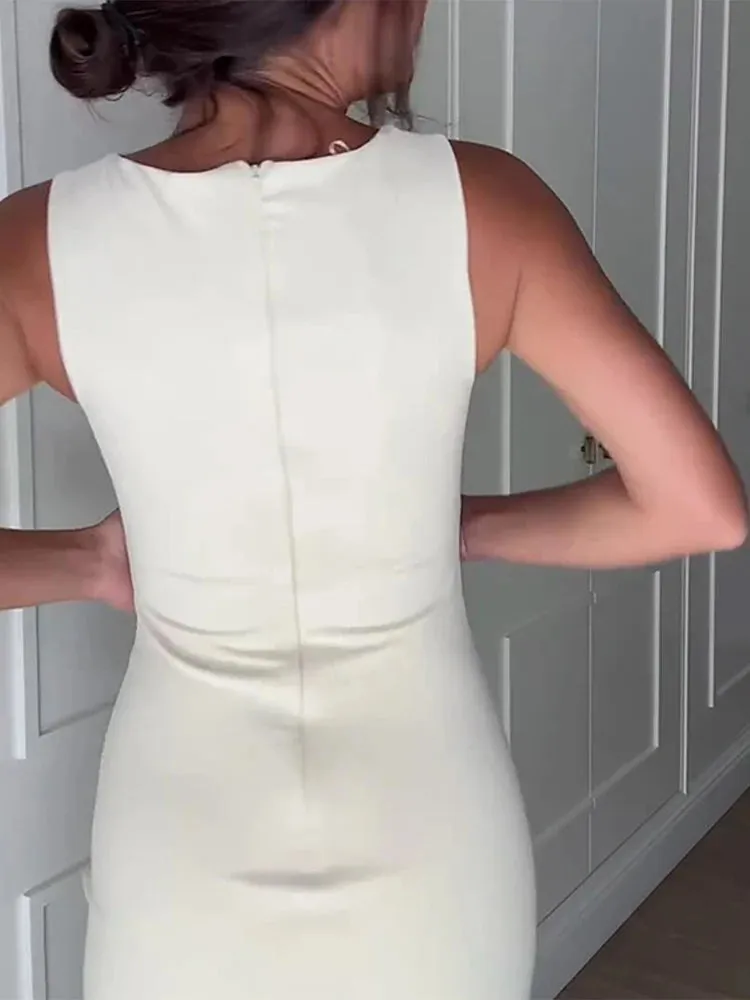 JazzHer Sexy Hollow Out Women Long Dress Metal Seashell Round Neck Sleeveless Gowns Slim Zipper Party Dresses 2025 Summer Lady Robes