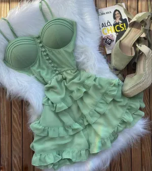 JazzHer th Birthday A Line Spaghetti Straps Mint Green Chiffon Ruffles Homecoming Dresses Short Mini Birthday Dress (PRE-ORDER)