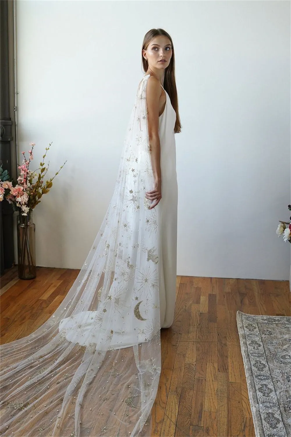 JazzHer White Detachable Shawl vestidos de noche Sheath Satin Prom Dresses Elegant Sleeveless Floor-Length Formal Evening 2025-(PRE-ORDER)