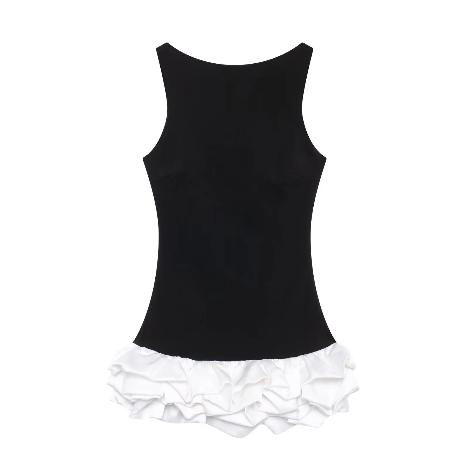 JazzHer White Pleated Puff Hem Shirt Dresses Women O Neck Sleeveless Slim Fit Mini Dress 2025 New Elegant Sexy Party Club Vestidos Gowns