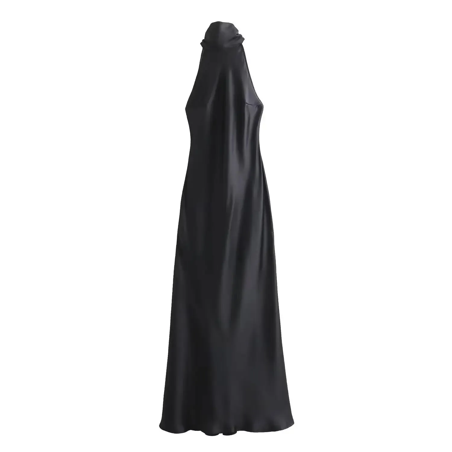 JazzHer Women's Sexy Satin Long Robes Round Neck Halter Lace Up Fashion Vestidos Summer Lady Sleeveless Open Back Maxi Gowns Party Dress