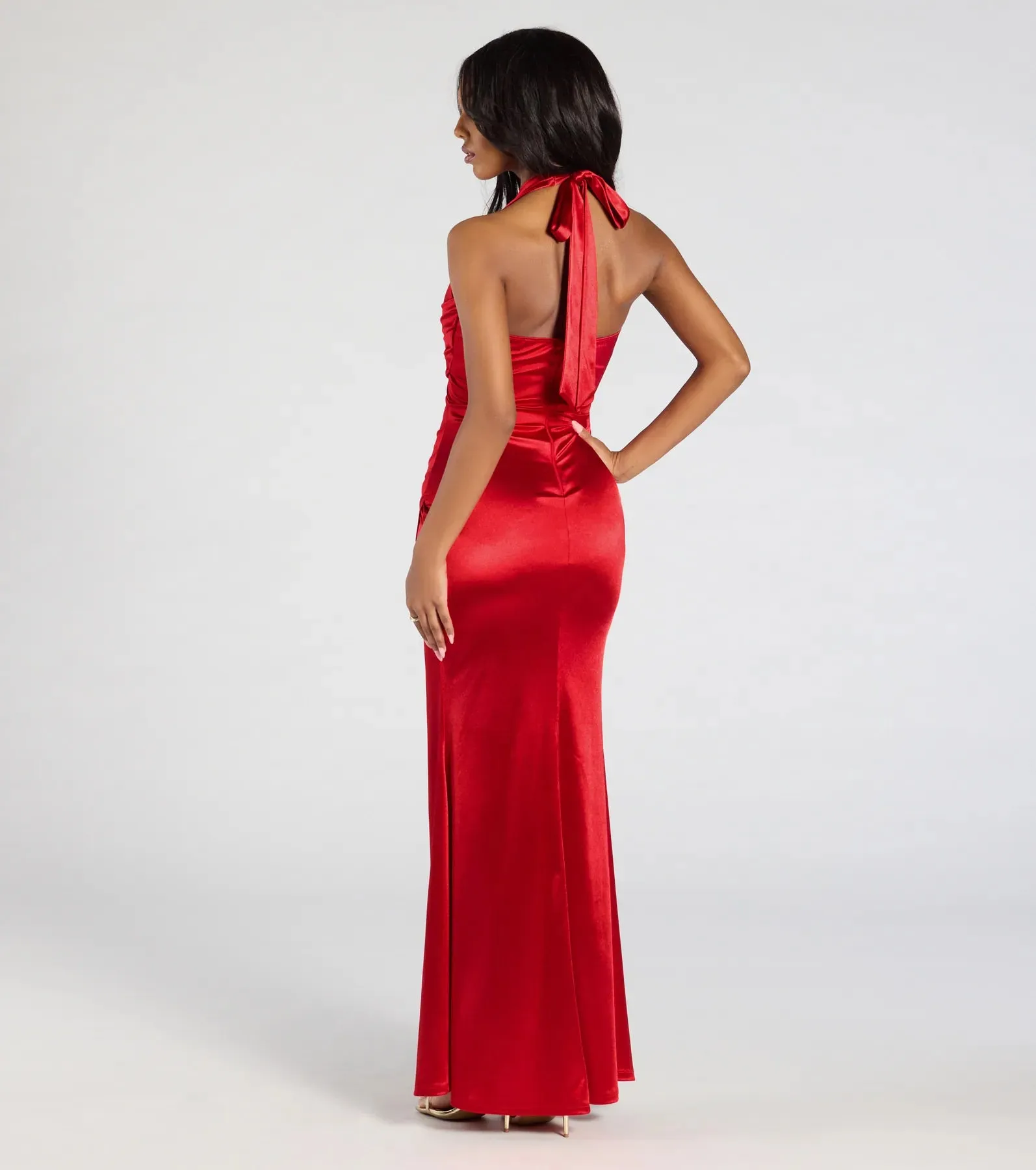 Joanne Halter Slit Mermaid Satin Formal Dress