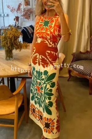Jolie Unique Printed Square Neck Backless Slim High Waist Maxi Dress